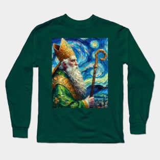 Saint Patrick at Starry Night Long Sleeve T-Shirt